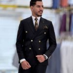 Costume Croisé Noir Doré — Look Cérémonie Luxe